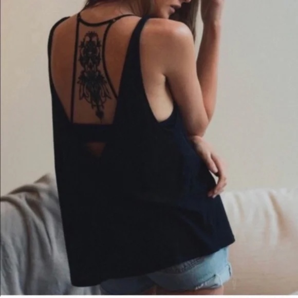 Black Tattoo Mesh Lace Back Racerback Bralette - Picture 3 of 3